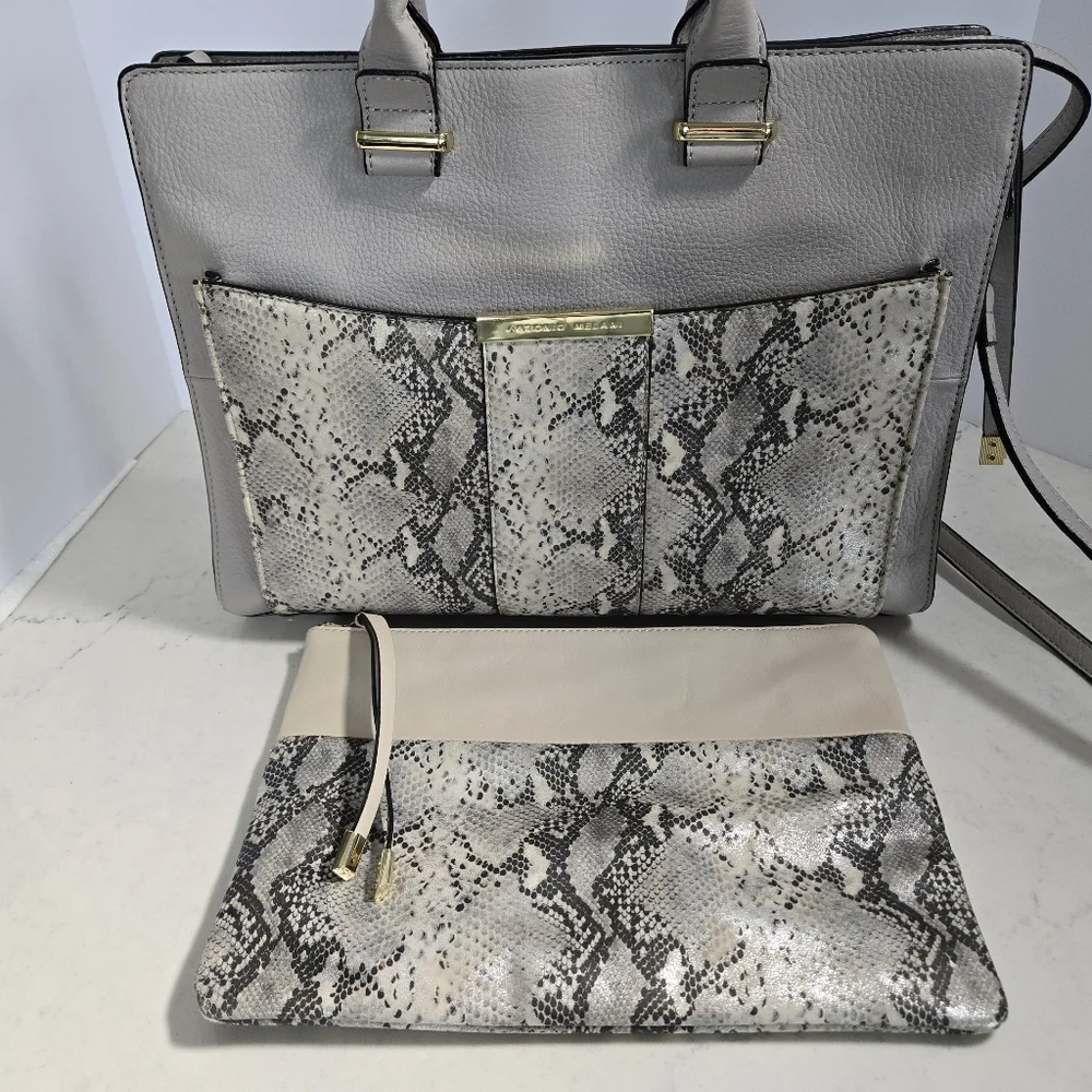 Antonio Melani Leather Laptop Tote Purse in Snakeskin Print & Matching Clutch